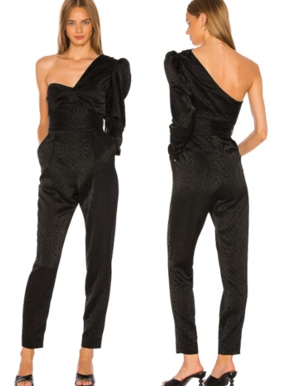 A.L.C. Walden One-Shoulder Black Jumpsuit with Puff Sleeve Size 8